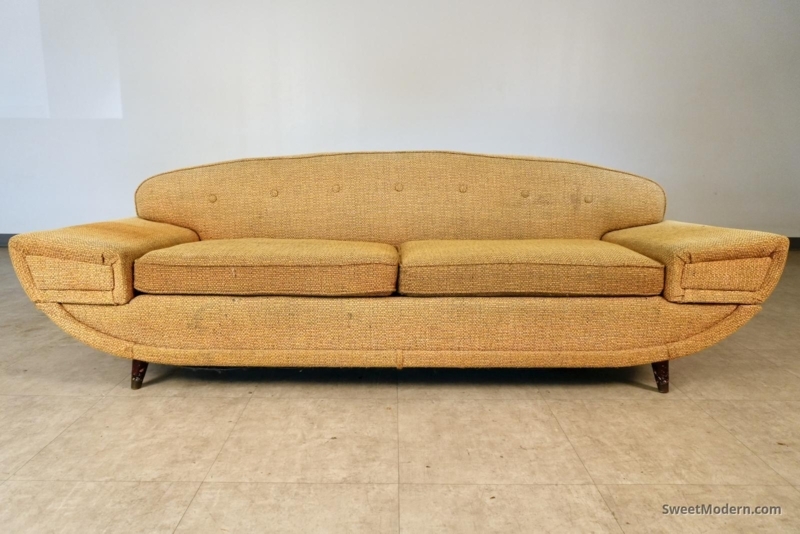 Sofa Gondola Silhouette Light Gray Vertical Accent Bands Atomic Age
