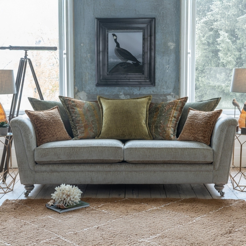Sofa Grand Scale Textured Upholstery Pillow Back Cream Deep Seat Cozy