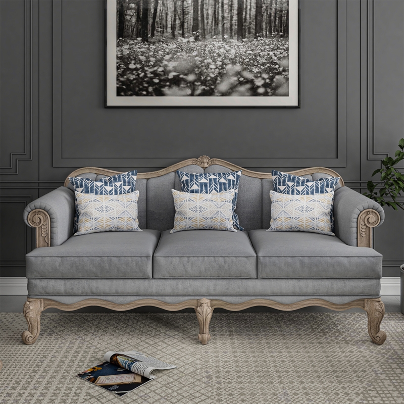 Sofa Gray Scrolled Teak Frame Bench Seat Design rustic teak wood sofa