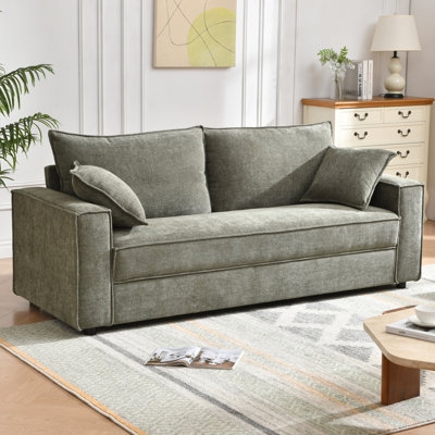 Sofa Gray with Matching Pillows Track Arms Modern Three-Seater