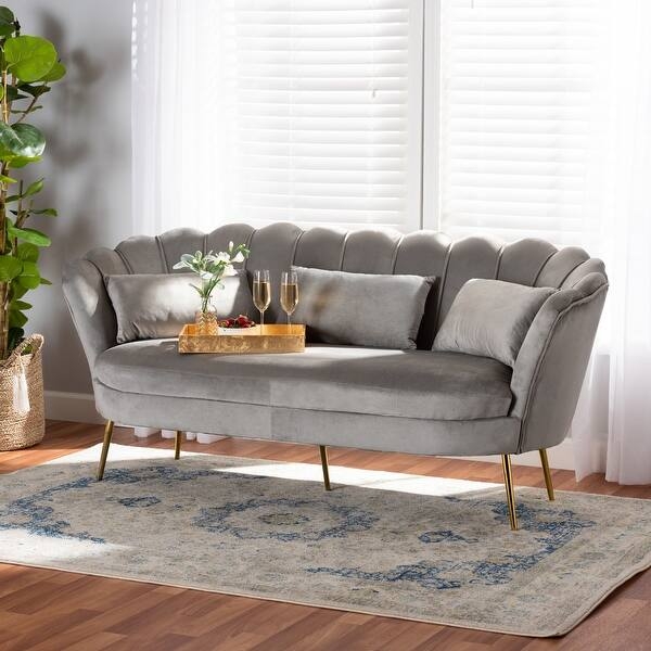 Sofa Grey Velvet Vertical Channel Tufting Luxe Velvet Seating