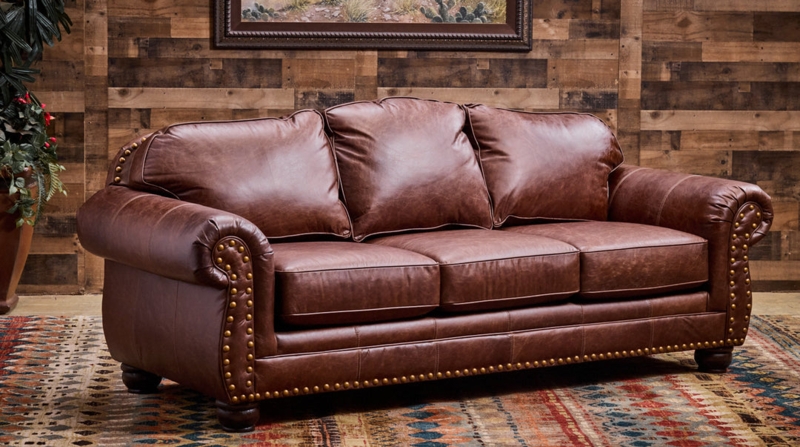 Sofa in Cognac with Square Arms and Block Feet Modern Rustic Style