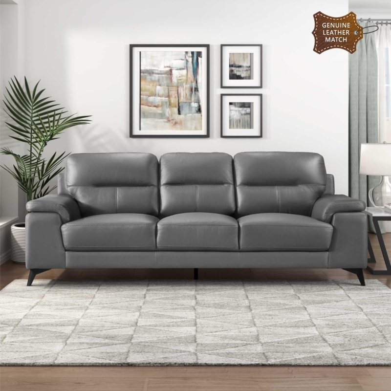 Sofa in Dark Gray with Polished Metal Bracket Legs Contemporary Style
