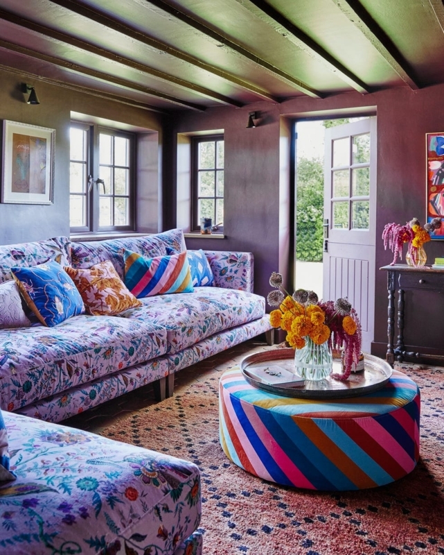 Sofa in Maximalist Eclectic Snug with Pattern Mixing