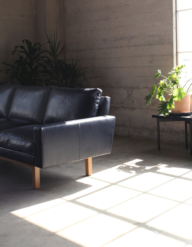Sofa in Navy Blue with Low Profile Base and Thick Cushions