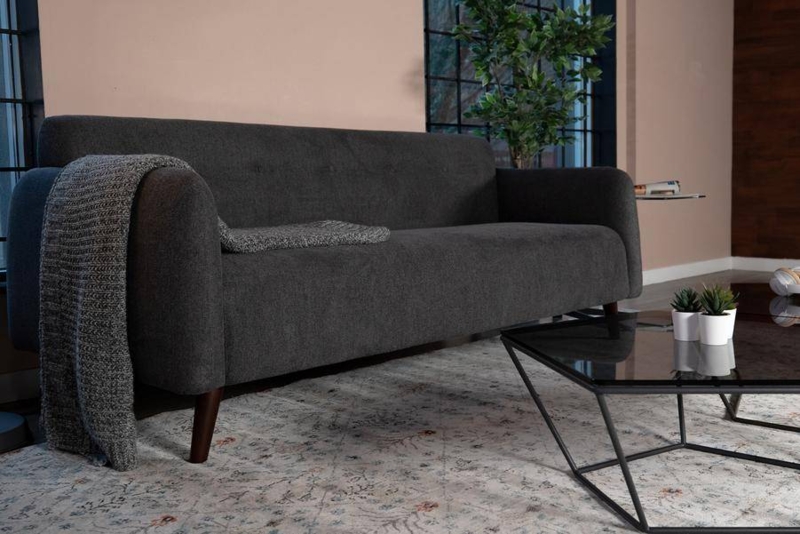 Sofa in Teal Velvet-Like Fabric with Tapered Wooden Legs and Bolsters