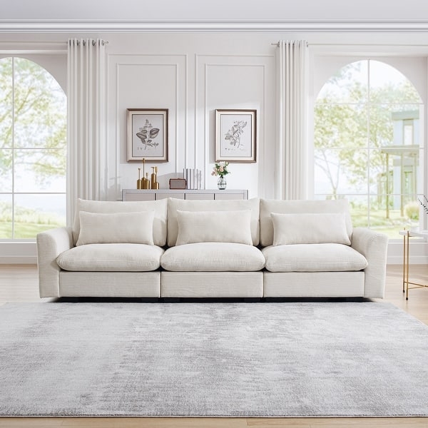 Sofa including Matching Waist Pillows, Beige Deep Seat Profile