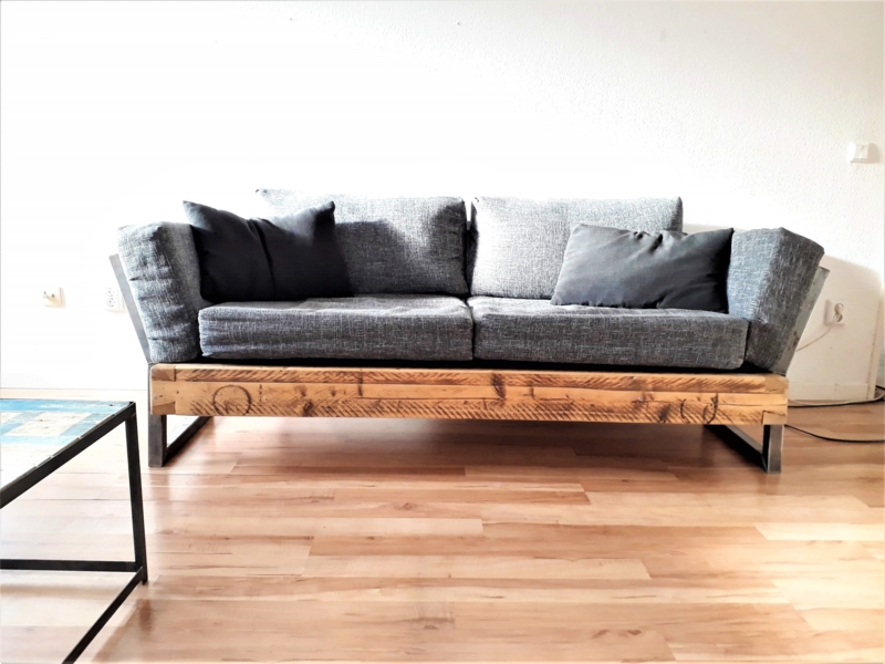 Sofa Industrial Pipe Frame Cognac Leather Minimalist