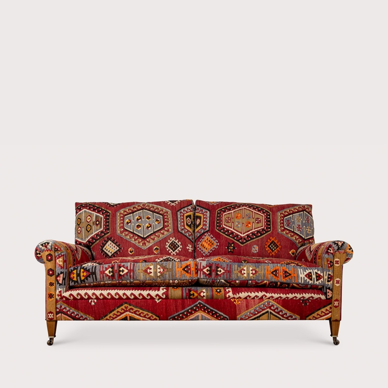 Sofa Kilim Upholstery Scroll Arms Global Inspired Multi-Color