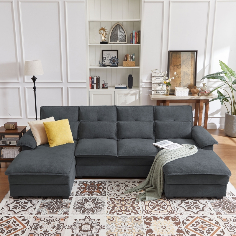 Sofa: Large Charcoal Sofa Living Room, Extra Wide Scale Bolster Pillows