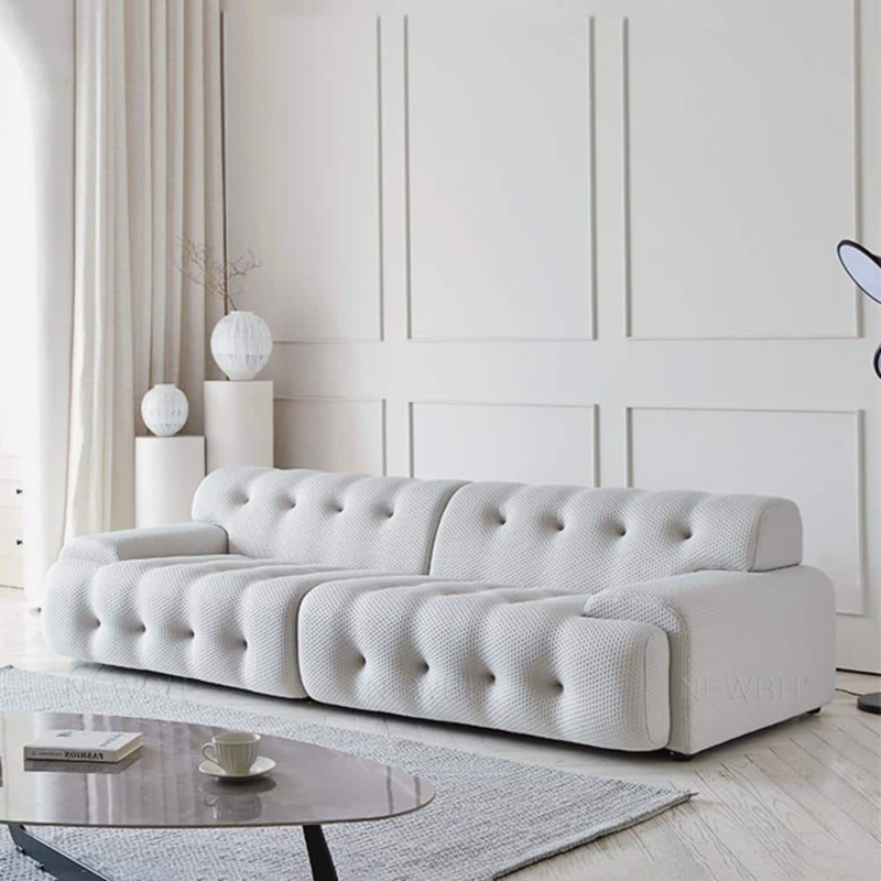 Sofa, Light Gray 3D Mesh Fabric, Sculptural Silhouette Low Profile