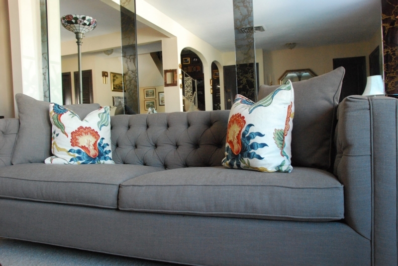 Sofa Light Gray Track Arms Multi-Cushion Back Contemporary