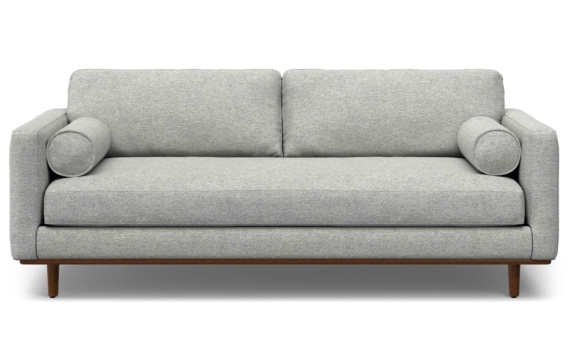 Sofa Light Gray Woven Blend Fabric Three Seater Tapered Wood Legs