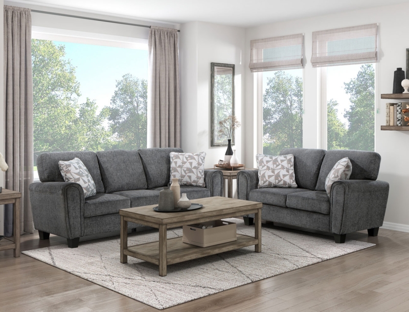 Sofa & Loveseat Set with Track Arms & Diamond Pattern Pillows