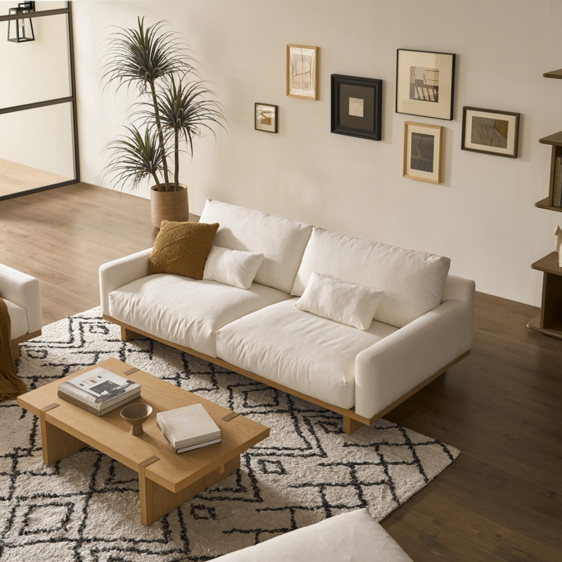 Sofa Low Profile Cream Extra Deep Seat Square Arms Serene Modern
