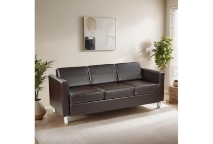 Sofa: Mid-Century Tapered Legs, Espresso Faux Leather for Small Spaces