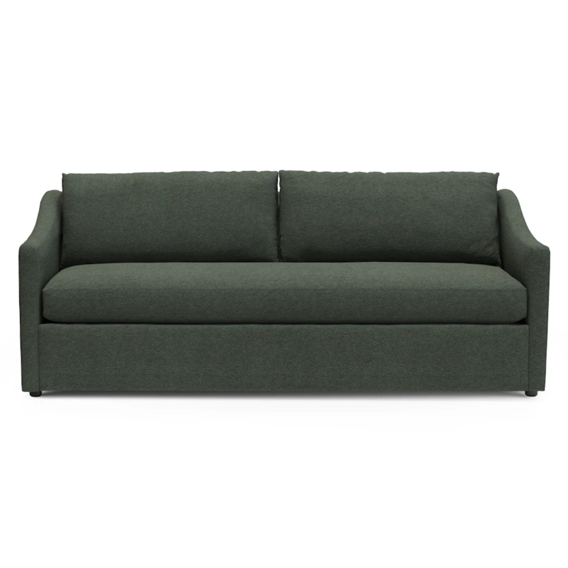 Sofa Minimalist Bench Seat with Track Arms on Herringbone Wood Floor
