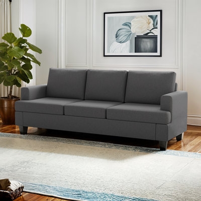 Sofa: Minimalist Cream Living Room Sofa, Low Profile Wide Track Arms