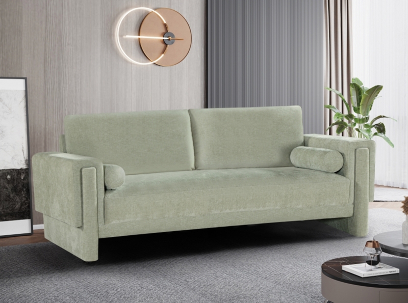 Sofa Mint Green Curved Back Vertical Tufted Seat Gold Metal Legs