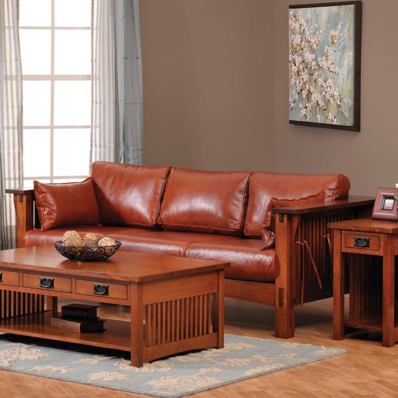 Sofa Mission Style Frame Slatted Sides Dark Brown Wood