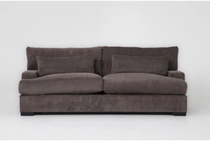 Sofa: Modern Deep Seat Cushions, Espresso Upholstered Fabric Lounge