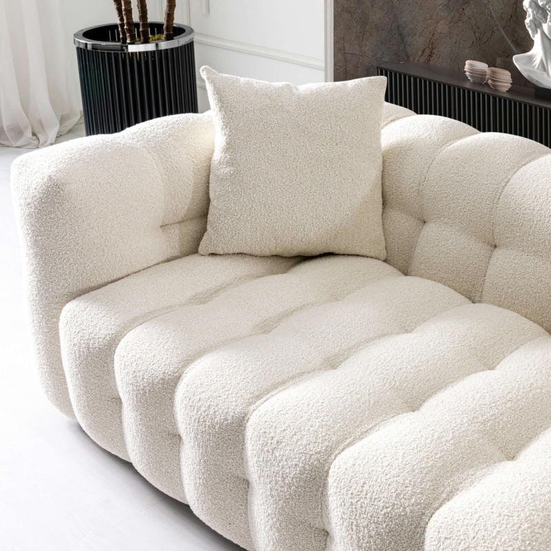 Sofa Modern Tufted Chesterfield Boucle Fabric Deep Button