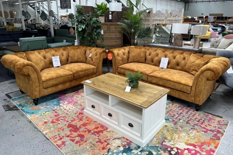 Sofa Mustard Yellow Velvet with Tufted Seat Mid-Century Modern Style