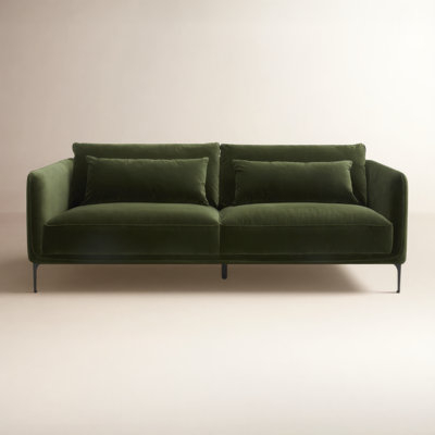 Sofa Navy Velvet Deep Seat Tapered Legs Modern Styling
