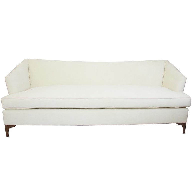 Sofa Off-White Bench Seat Contemporary Low Profile with Block Feet