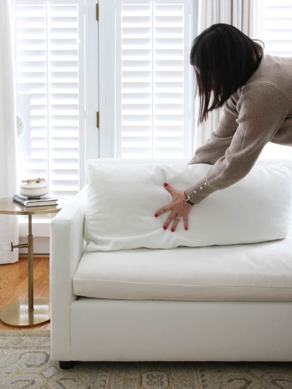 Sofa Off-White Bench Seat with Matching Bolster Pillows Transitional