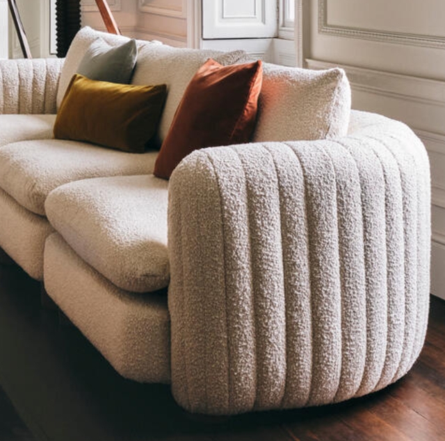 Sofa Off-White Boucle Curved Back Minimalist Lounge