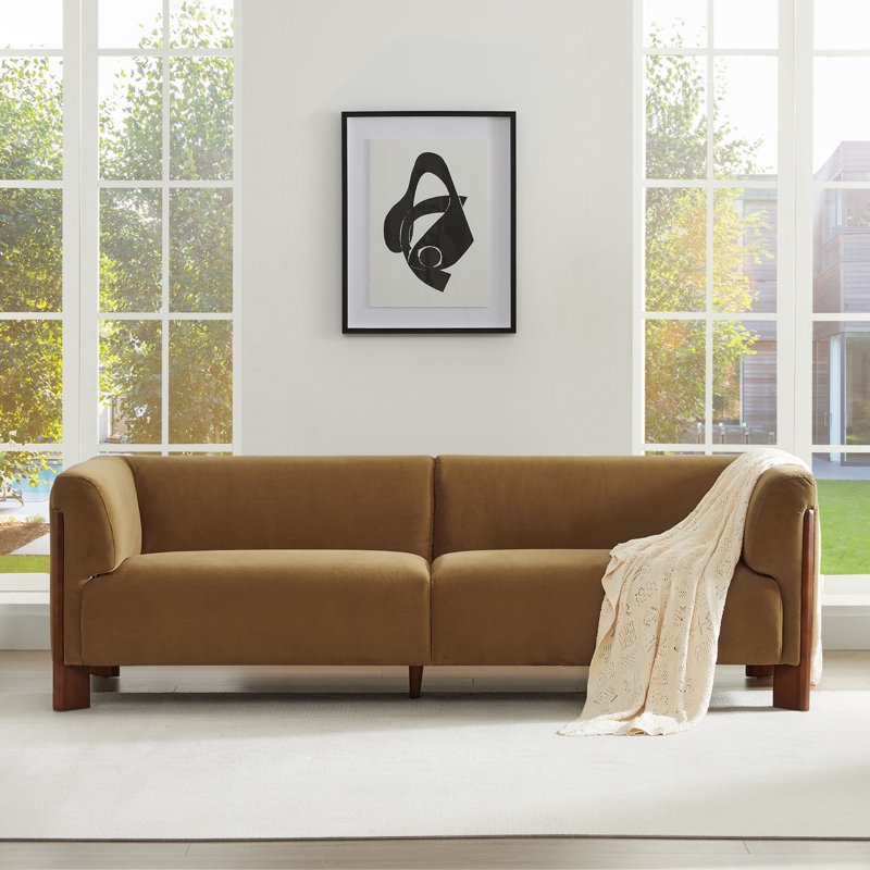 Sofa Olivine Velvet Bench Seat Cushion Splayed Wood Legs