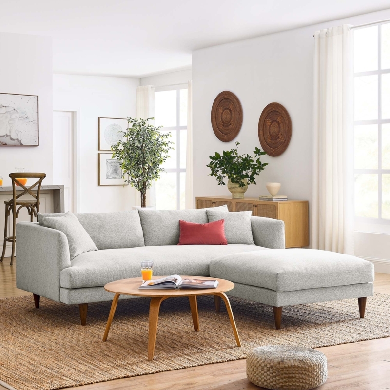 Sofa Overstuffed Beige Modular Set Matching Ottoman Minimalist Layout