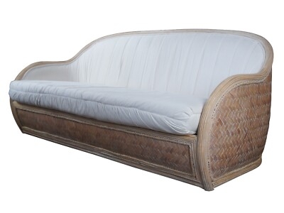 Sofa Pair Bohemian Rattan Cane Split Reed Barrel Back Curved