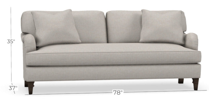Sofa Pale Blue Bench Seat with English Rolled Arms and Casters