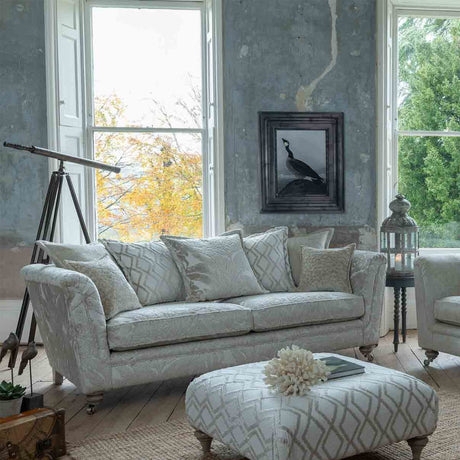 Sofa Pillow Back Four Seater Gray Recessed Rolled Arms Large Scale