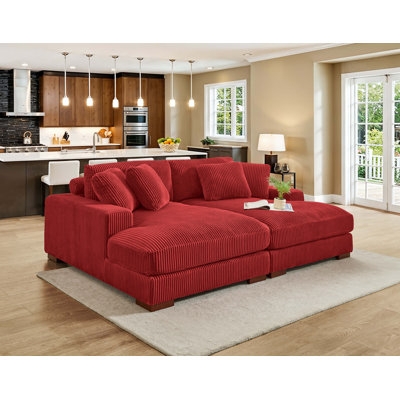 Sofa Red Three-Seater Square Track Arms Bold Modern Design