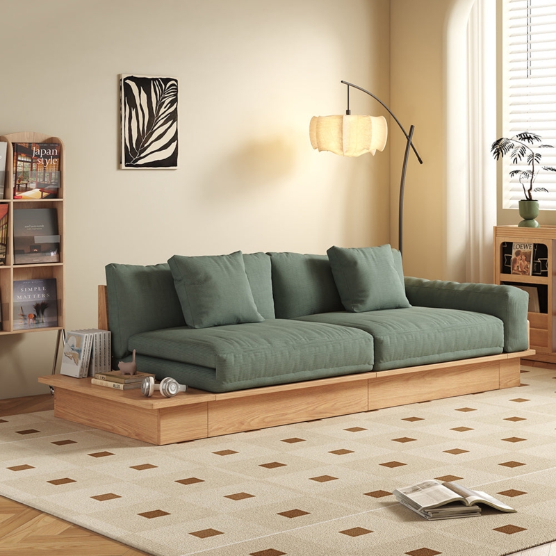 Sofa Rounded Silhouette Low Profile Legs Beige Japandi