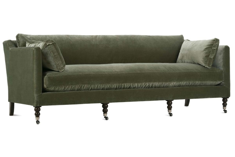 Sofa Sage Green Velvet Bench Seat with Bolsters and Tapered Legs