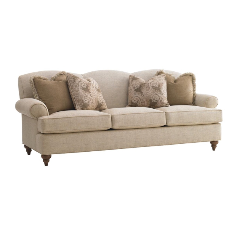 Sofa Scalloped Back Olive Green Rolled Arms - Traditional Style