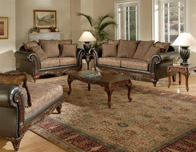 Sofa Set Beige Carved Wood Front Matching Loveseat traditional style