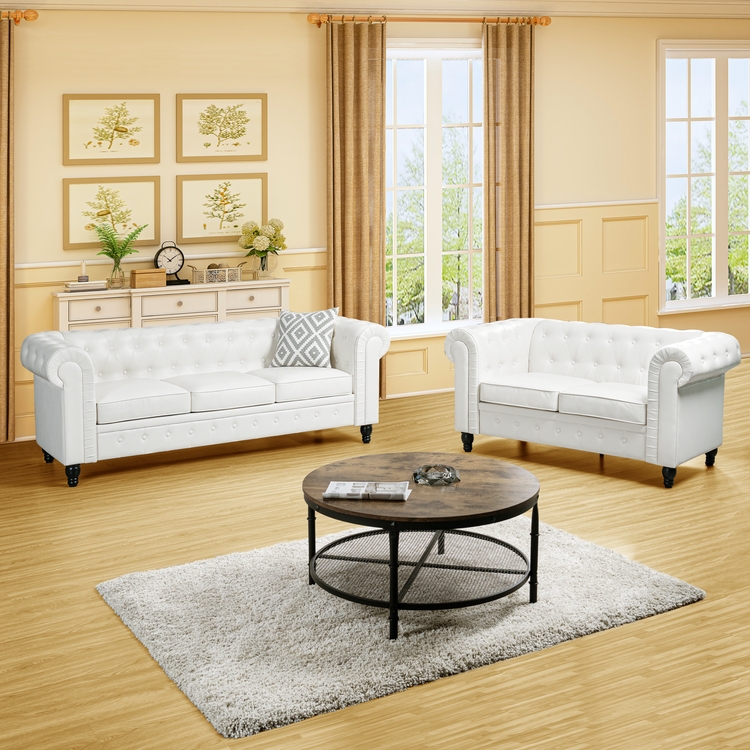 Sofa Set Chesterfield Deep Tufting Rolled Arms Charcoal Gray
