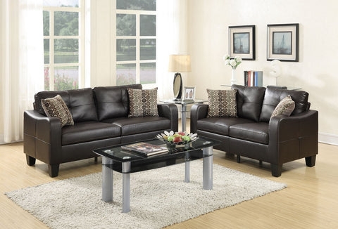 Sofa Set Espresso Leather-Like Tufted Back Flared Arms Traditional