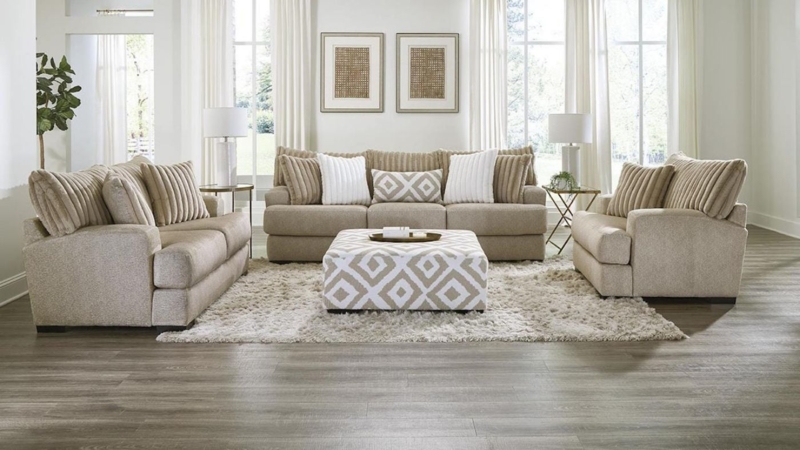 Sofa Set Light Brown Tweed Texture Tapered Legs Transitional