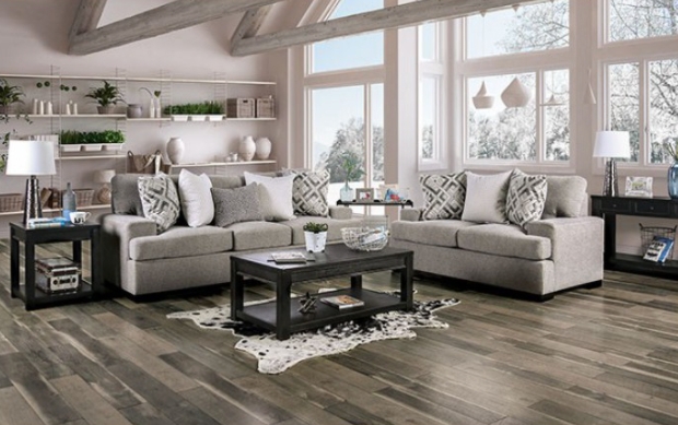 Sofa Set Modern Glam Silver Nailhead Trim Turned Legs