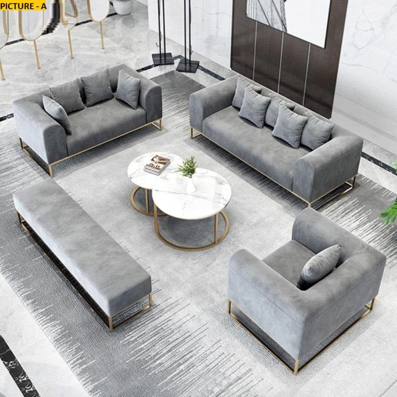 Sofa Set Navy Blue Velvet Vertical Channel Tufting Gold Metal Legs