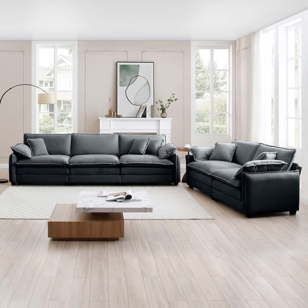 Sofa Set Tan Leather Like Deep Seating Tapered Wooden Feet Retro