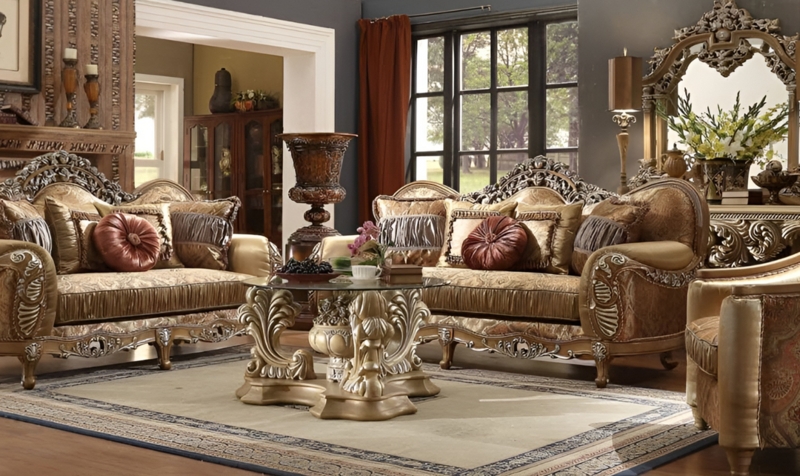 Sofa Set with Ornate Carvings, Traditional Living Room Sofa Set.