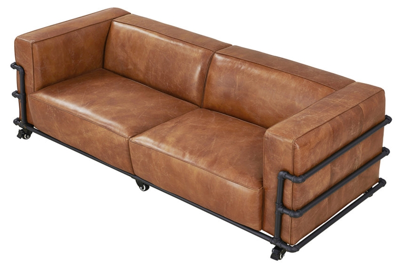 Sofa Slate Grey Leather Styling, Thin Metal Frame Industrial Modern
