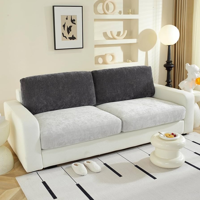 Sofa Slipcover Vertical Ribbing Dark Grey Stretch Fit Covers